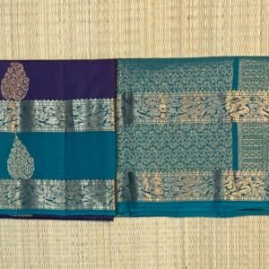 Royal Blue Silk Saree with Teal Gold Zari Gap Border