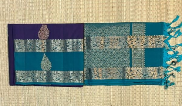 Royal Blue Silk Saree with Teal Gold Zari Gap Border