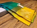 Peacock Teal Silk Saree with Mustard Yellow Gold Zari Contrast Border