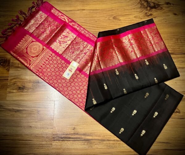 Classic Black Silk Saree with Gold Zari Jacquard Border
