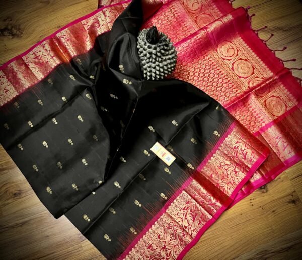Classic Black Silk Saree with Gold Zari Jacquard Border