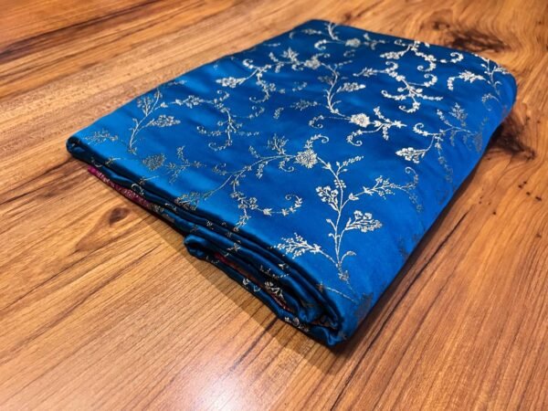 Majestic Teal Blue & Rani Pink Gaji Satin Silk Saree with Rich Gold Zari Border