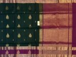 Bottle Green Silk Saree with Magenta Gold Zari Gap Border