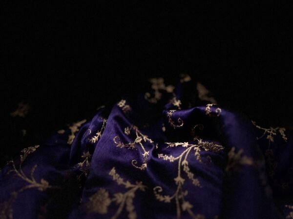 Royal Navy Blue & Aqua Teal Gaji Satin Silk Saree with Intricate Gold Zari