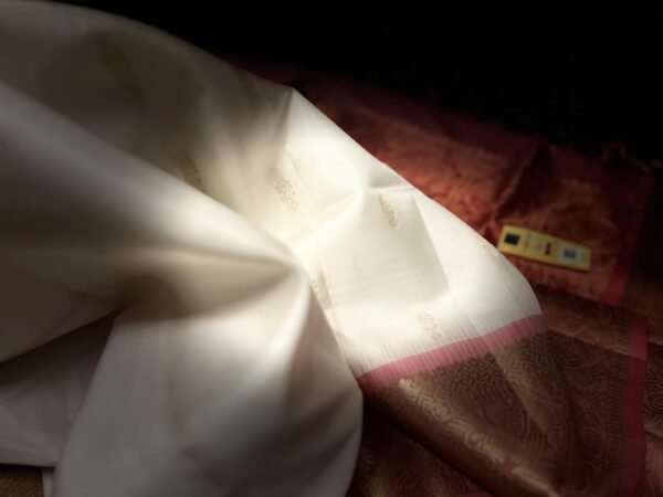 Pure White Silk Saree with Blush Pink Gold Zari Border