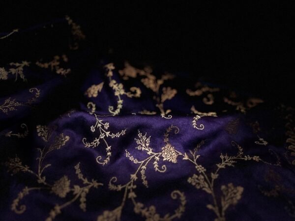 Royal Navy Blue & Aqua Teal Gaji Satin Silk Saree with Intricate Gold Zari