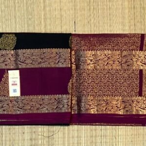 Elegant Black Silk Saree with Magenta Gold Zari Gap Border