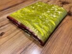 Vibrant Lime Yellow & Classic Red Gaji Satin Silk Saree with Gold Zari Weaving