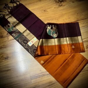 Royal Amber & Majestic Purple Gold Zari Meena Butta Silk Saree with Elephant Border