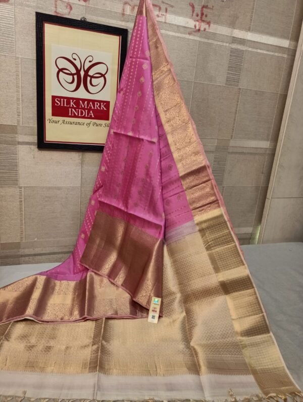 Blush Pink Pure Silk Saree with Grand Gold Zari Border & Rich Pallu