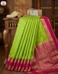 Vibrant Parrot Green & Rani Pink Gold Zari Gap Border Silk Saree