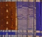 Royal Copper & Indigo Blue Kanchipuram Silk Saree with Gold Zari Gap Border