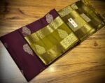 Maroon Silk Saree with Olive Gold Zari Gap Border