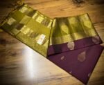 Maroon Silk Saree with Olive Gold Zari Gap Border