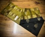 Classic Black Silk Saree with Olive Gold Zari Gap Border