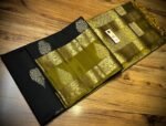 Classic Black Silk Saree with Olive Gold Zari Gap Border