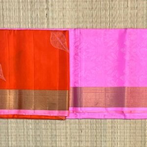 Bright Orange & Pink Gold Zari Traditional Silk Saree