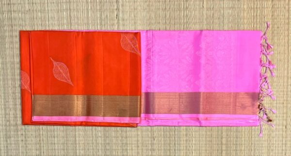 Bright Orange & Pink Gold Zari Traditional Silk Saree