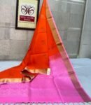 Bright Orange & Pink Gold Zari Traditional Silk Saree