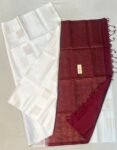 Elegant White Silk Saree with Maroon Gold Zari Pallu