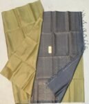 Sophisticated Olive Gold & Slate Grey Silk Saree with Subtle Gold Zari Weave