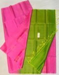 Vibrant Pink & Parrot Green Silk Saree with Subtle Gold Zari Weave