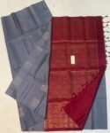 Steel Grey Silk Saree with Maroon Gold Zari Pallu