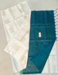 Elegant White Silk Saree with Teal Blue Pallu and Subtle Gold Zari Work