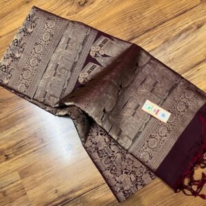 Royal Maroon Gold Zari Brocade Pure Silk Saree with Heritage Temple Border