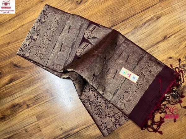 Royal Maroon Gold Zari Brocade Pure Silk Saree with Heritage Temple Border