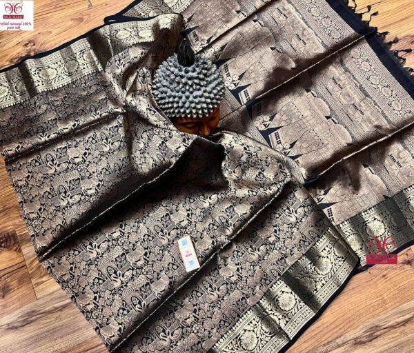 Royal Black Kanjivaram Silk Saree with Antique Gold Zari Weaving