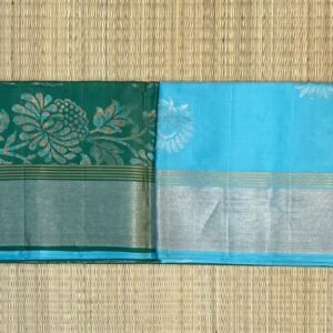 Aqua Blue & Emerald Green Silk Saree with Elegant Silver Zari Border