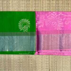 Bright Green & Candy Pink Silk Saree with Elegant Silver Zari Weaving