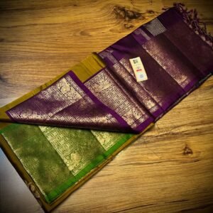 Golden Mustard Kanchipuram Silk Saree with Royal Purple Zari Border