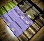 Lavender Grey Kanchipuram Silk Saree with Antique Gold Zari Border and Wine Pallu