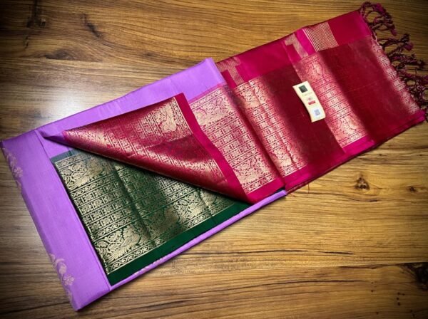 Royal Lavender Kanchipuram Silk Saree with Rose Pink Zari Border
