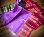 Royal Lavender Kanchipuram Silk Saree with Rose Pink Zari Border