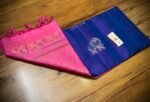 Royal Blue Kanchipuram Silk Saree with Gold Zari Meena Elephant Butta and Rose Pink Pallu
