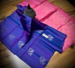 Royal Blue Kanchipuram Silk Saree with Gold Zari Meena Elephant Butta and Rose Pink Pallu