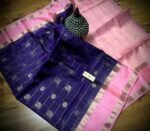 Royal Purple Kanchipuram Silk Saree with Gold Zari Butta and Soft Pink Contrast Pallu