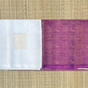 Pure White Silk Saree with Gold Zari Motifs and Magenta Contrast Pallu