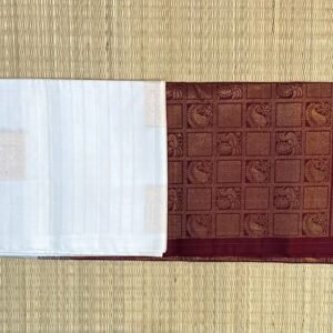 Elegant White Silk Saree with Maroon Gold Zari Pallu