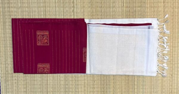 Classic Maroon Silk Saree with Traditional Gold Zari Motifs and Ivory Pallu