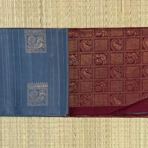 Steel Grey Silk Saree with Maroon Gold Zari Pallu