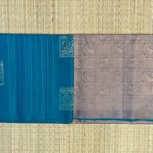 Elegant Teal Blue & Taupe Silk Saree with Subtle Gold Zari Weave