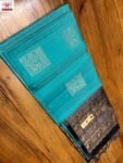 Teal Blue Silk Saree with Antique Gold Zari Motifs and Charcoal Pallu