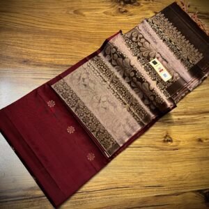 Elegant Maroon Turning Saree with Rich Gold Zari Border