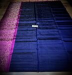 Royal Navy Blue Gold Zari Turning Saree with Magenta Contrast Border