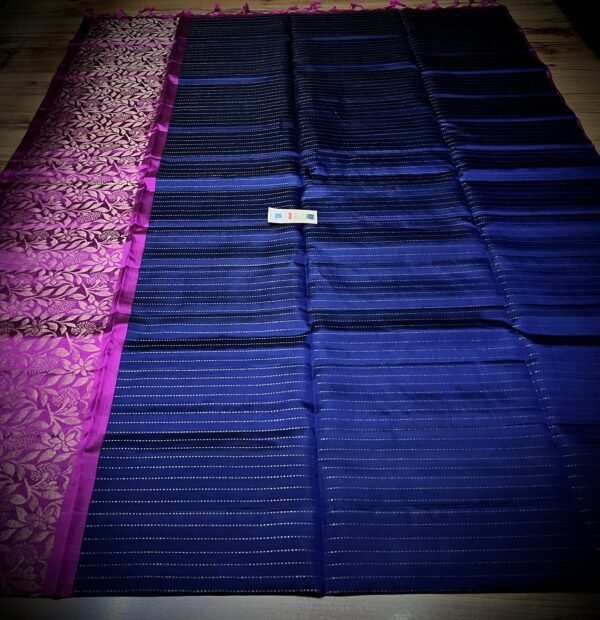 Royal Navy Blue Gold Zari Turning Saree with Magenta Contrast Border