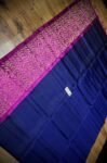 Royal Navy Blue Gold Zari Turning Saree with Magenta Contrast Border
